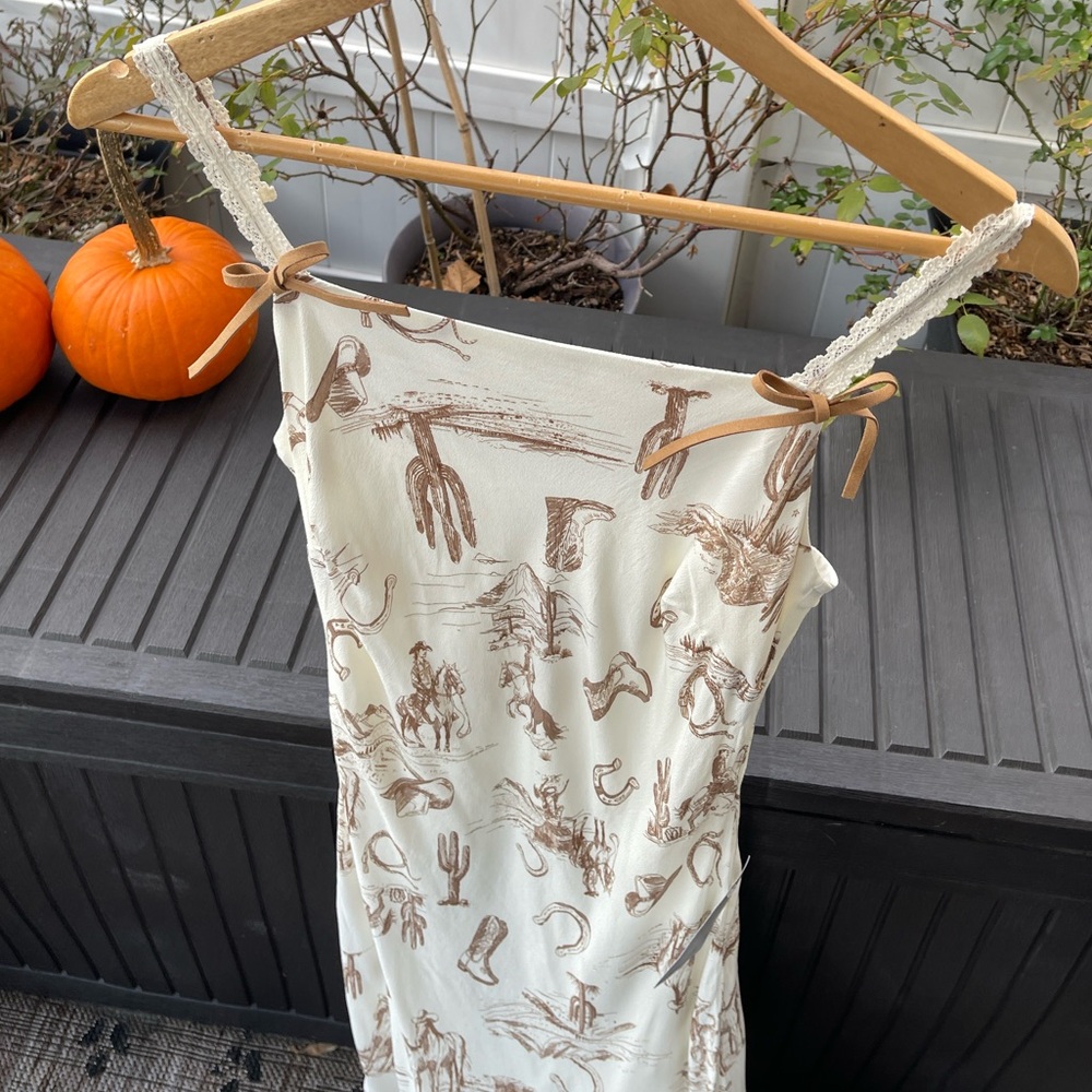 Cream Maxi Dress with Brown Western Print - Picture 6 of 16